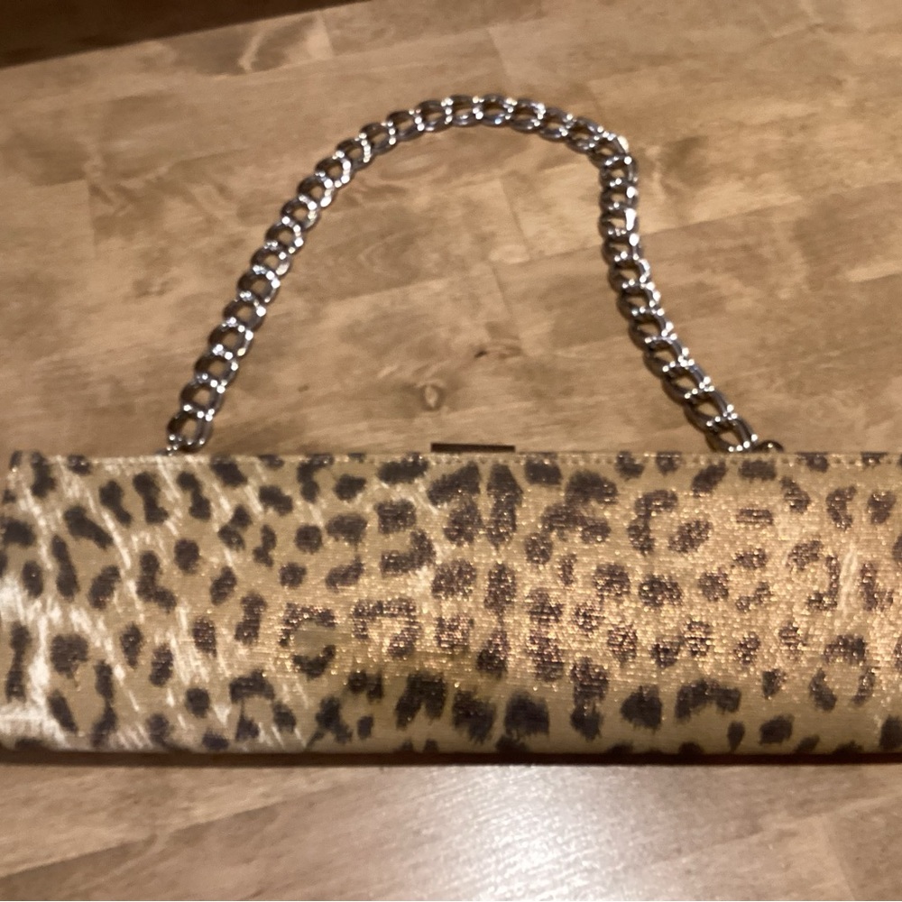 Stylish Vintage FE Fashion Express Animal Print Clutch with Metallic Chain Strap